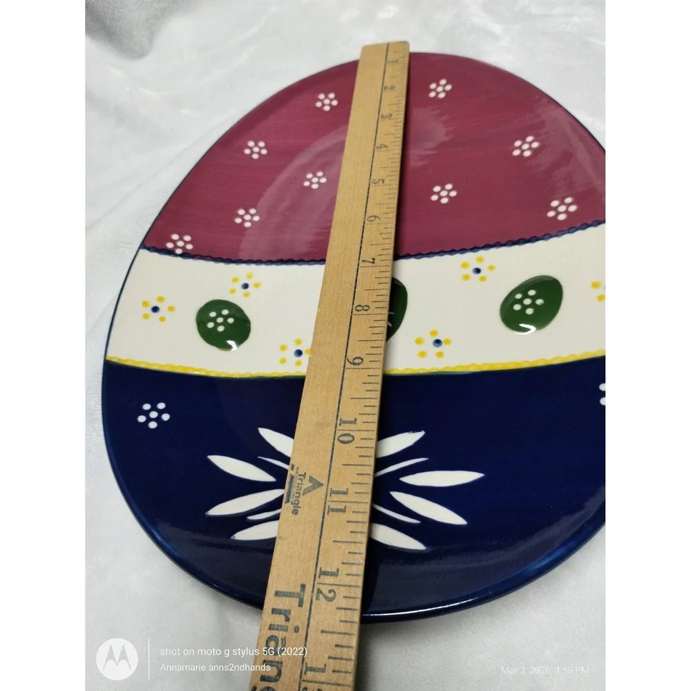 Temp-tations‎ Old World Easter Egg Ceramic Serving Platter Burgundy Navy 13in